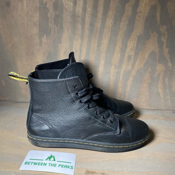 Dr. Martens Shoes - Dr. Martens Womens Leyton Combat Boots Black Leather Pull Tab Ankle Lace Up 8